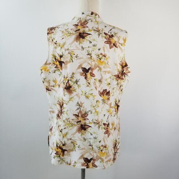 Van Heusen Cream Brown Green Yellow Floral Linen Blend Vintage Top Shirt Large - Picture 3 of 6